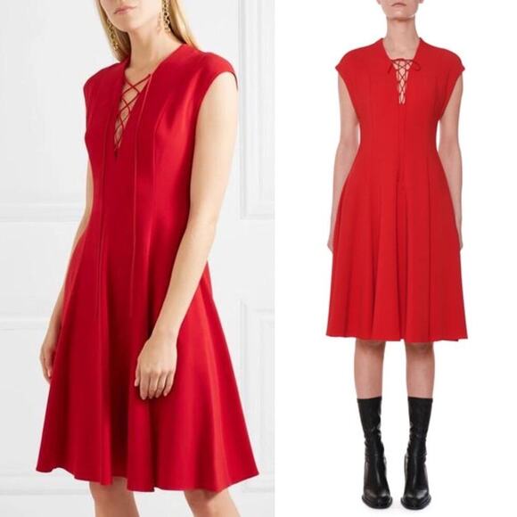 Stella McCartney red Caddy lace up fit‎ n flare midi dress - Picture 1 of 7